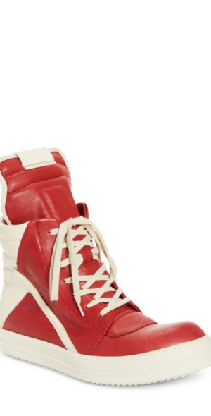 Rick Owens - Geobasket High Top Sneaker in Cardinal Red/Milk