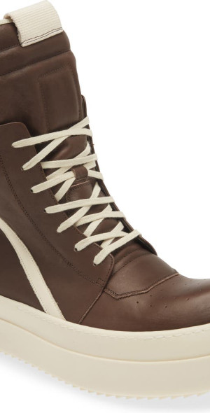 Rick Owens - Mega Bumper Geobasket High Top Sneaker in Saddle/Milk