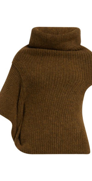 Rick Owens - Rib Asymmetric Turtleneck Sweater in Honey at