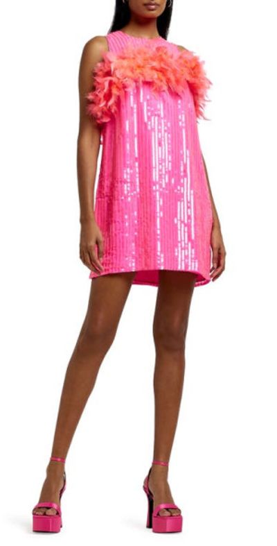 river island pink sequin dress Buy River Island Pink Mini Floral Print Sequin Halter Neck Dress from Next USA