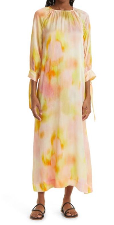 Rodebjer - Wava Waterfloral Tie Dye Silk Caftan Dress in Mango at Nordstrom Rodebjer - Wava Waterfloral Tie Dye Silk Caftan Dress in Mango at Nordstrom