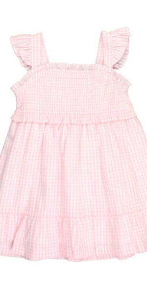 Pink Seersucker Flutter Bow Woven Dress by RuffleButts main image 1