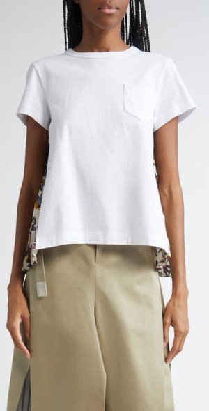 Sacai - Race Car & Tropical Print Mixed Media T-Shirt in Ivory at