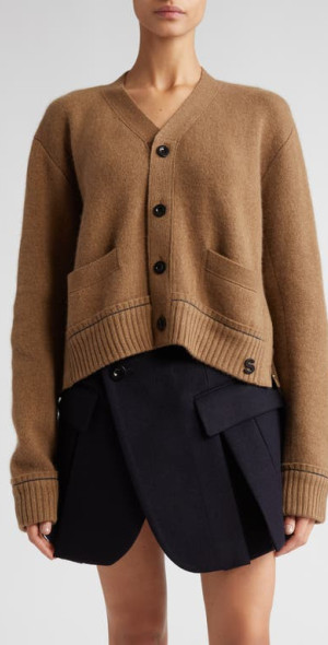 Sacai - Side Snap Cashmere Blend Cardigan in Beige at Nordstrom