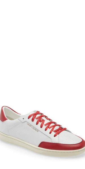 Saint Laurent - Court Classic SL/10 Low Top Sneaker in White/Red Saint Laurent - Court Classic SL/10 Low Top Sneaker in White/Red