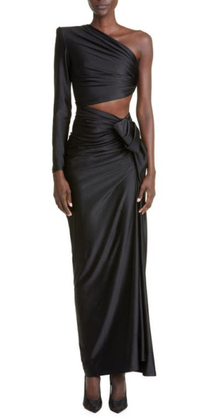 ワンピース Saint Laurent SS22 Black satin dress (680636Y6A41 1000) Saint Laurent Black Satin Dress | italist