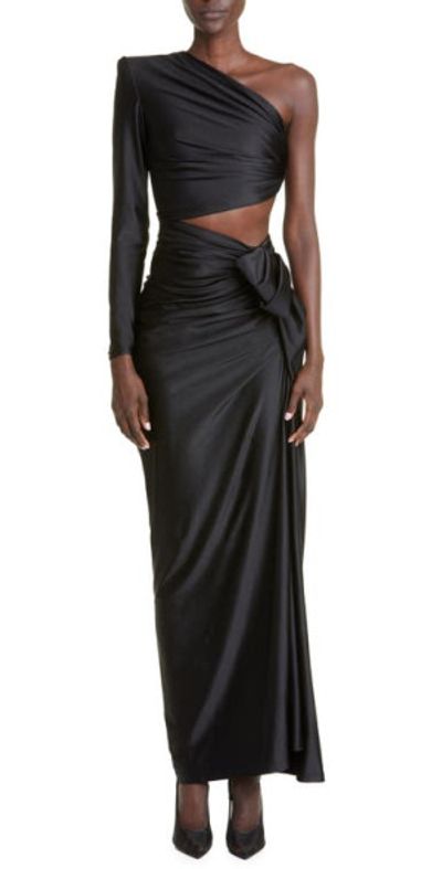 Saint Laurent - One-Shoulder Cutout Jersey Gown in Noir at Nordstrom