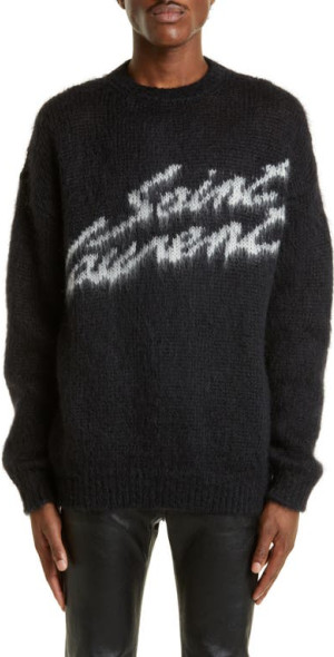 Saint Laurent - Signature Mohair Blend Crewneck Sweater in Noir