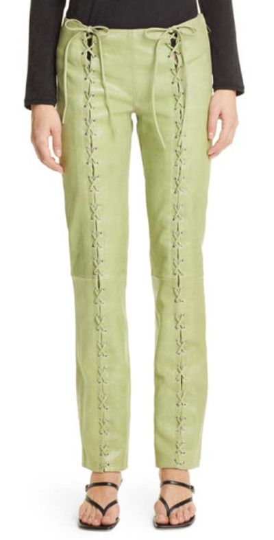 Saks Potts - Christina Lace-Up Lambskin Leather Pants in Lime Green Saks Potts - Christina Lace-Up Lambskin Leather Pants in Lime Green