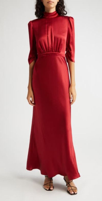 SALONI Adele Mock Neck Silk Dress in Garnet Red at Nordstrom
