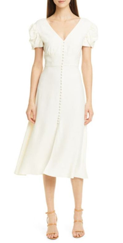 SALONI Margot Ruched Sleeve Midi Dress in Cream at Nordstrom