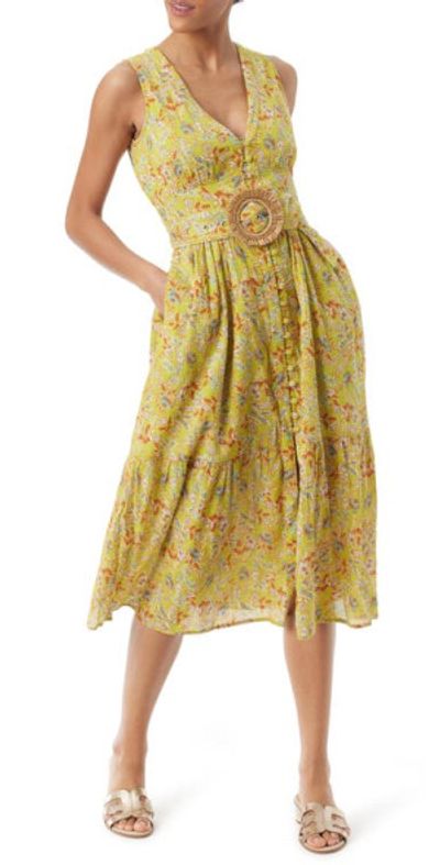 Sam Edelman - Selene Floral Belted Cotton Dress in Apple Green Folk Garden at Nordstrom, Size X-Small Sam Edelman - Selene Floral Belted Cotton Dress in Apple Green Folk Garden at Nordstrom, Size X-Small