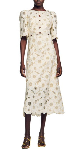 Sandro Floral Midi Dress SANDRO Floral-print Silk-twill Midi Wrap