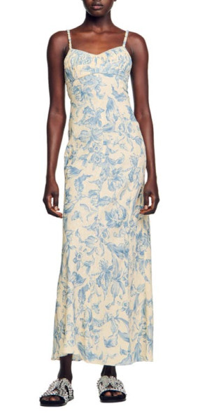 sandro sandro Joselle Floral Maxi Dress in Ecru /Bleu