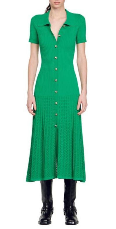 green emerald velvet dress SANDRO DAY DREAM MAXI DRESS IN VISCOSE-KNIT MAXI DRESS - Green