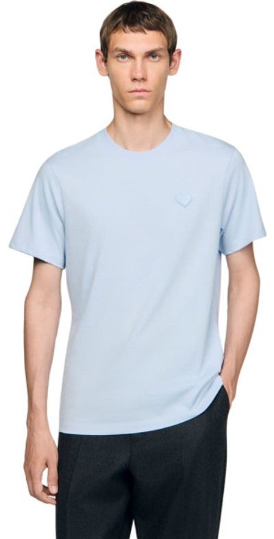 SANDRO SANDRO T-shirt with heart patch in Sky Blue at Nordstrom, Size Xx-Large
