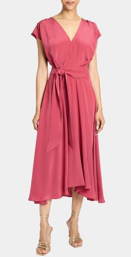 Santorelli Santorelli TALIA Cap Sleeve Midi Dress Silk Crepe De Chine in Peony at Nordstrom, Size 14