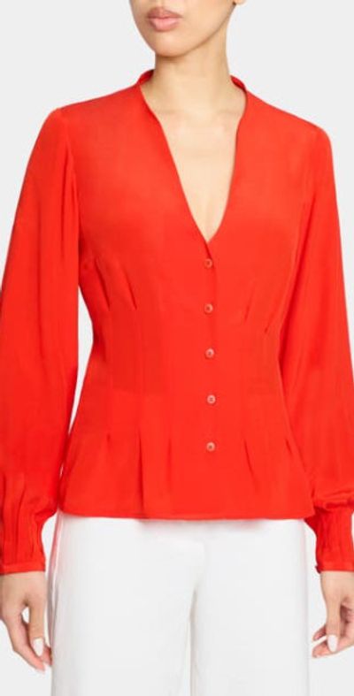 Santorelli Santorelli WINNIE Long Sleeve Buttoned Blouse in Silk Crepe de Chine in Poppy at Nordstrom, Size 2