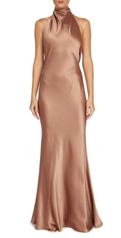 mock neck bridesmaid dress Dark Green Satin Bridesmaid Dresses Tea-Length High Neck Sleeveless St main image 0