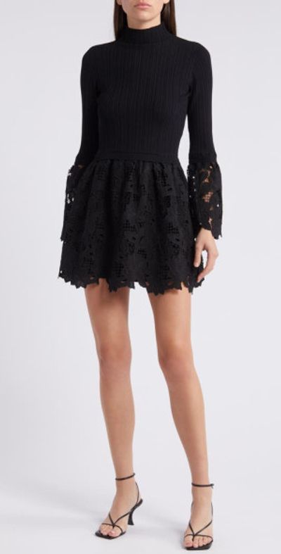 Saylor - Matilde Mixed Media Mock Neck Long Sleeve Minidress in Black at Nordstrom, Size X-Small Saylor - Matilde Mixed Media Mock Neck Long Sleeve Minidress in Black at Nordstrom, Size X-Small