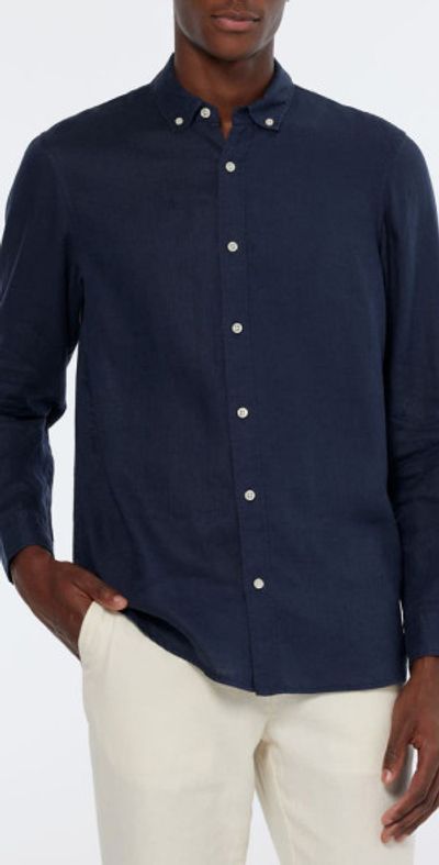 Scotch & Soda Scotch & Soda Linen Button-Down Shirt in Night at Nordstrom, Size Small