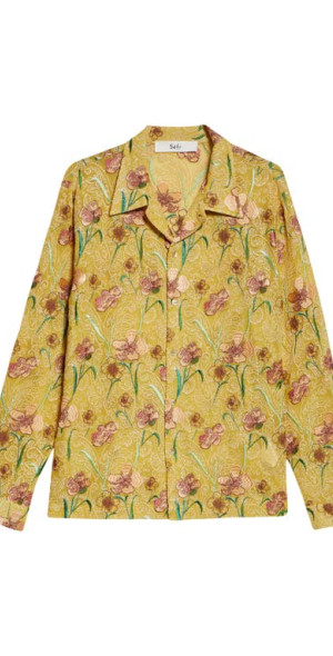 Séfr - Ripley Floral Embroidered Long Sleeve Camp Shirt in Yellow