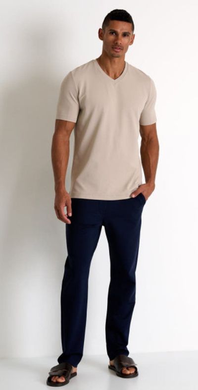 SHAN SHAN Microfiber V-neck T-shirt in Beige at Nordstrom, Size Small