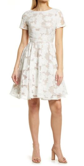 Shani - Women's Floral Jacquard Lattice Trim Fit & Flare Midi-Dress Shani - Women's Floral Jacquard Lattice Trim Fit & Flare Midi-Dress