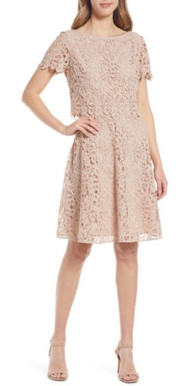 Shani - Popover Lace Fit & Flare Dress in Champagne at Nordstrom