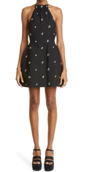 Shushu/Tong - Embroidered Floral Wool & Silk Minidress in Black at
