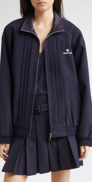 Shushu/Tong - Tucker Logo Stitch Pleated Wool & Silk Zip Jacket in