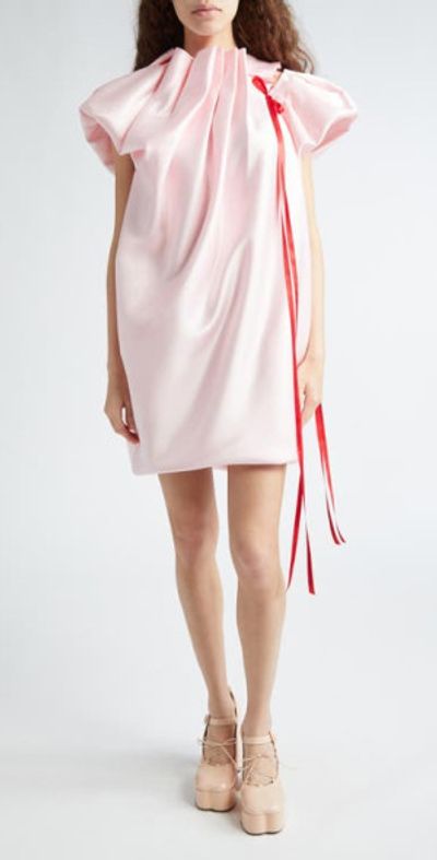 Simone Rocha Pleated Satin Minidress in Pink/Red