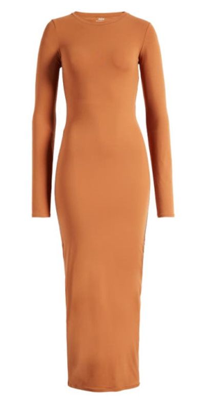 green emerald velvet dress The Long Sleeve Crew Dress, Stone / 00