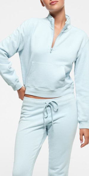 SKIMS - Shrunken Organic Cotton Half Zip Pullover in Opal at