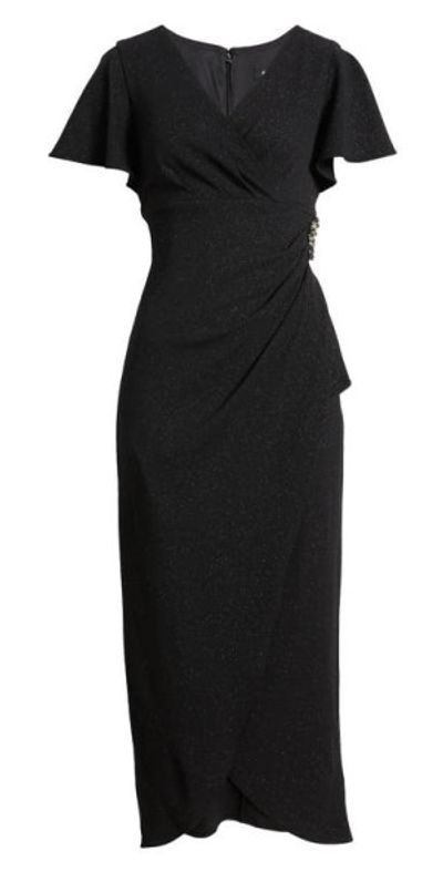 s l fashions dress Sl Fashions Plus Size Tiered Chiffon A-Line Dress - Slate main image 1