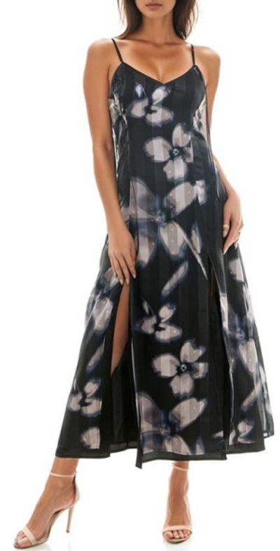 Socialite Metallic Clip Dot Chiffon Maxi Dress in Black/Taupe at