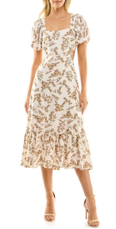 brown and cream midi dress Cream/Brown Stripe Midi Dress