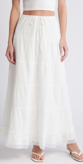 SOMETHING NEW Emily Tiered Maxi Skirt in Snow White at Nordstrom