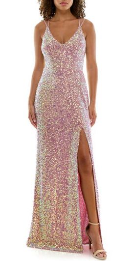 slim fit dress slacks Speechless Glitter Lace & Sheer Jersey Infinity-Waist Gown main image 1
