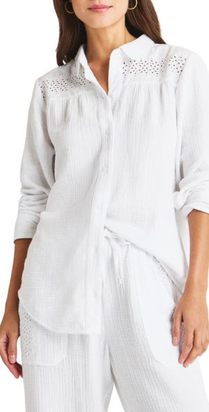 white cotton eyelet button shirt
