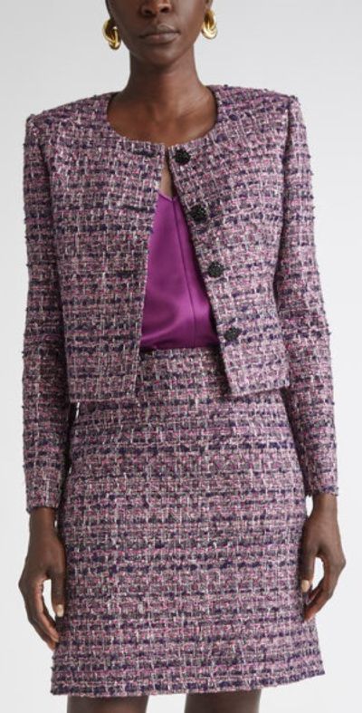 ST. JOHN ST. JOHN Metallic Tape Tweed Crop Jacket in Rose Quartz/Boysenberry Multi at Nordstrom, Size 4