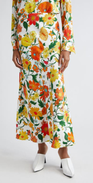 Stella McCartney - Flora Print Midi Skirt in 7504 - Multicolor Orange