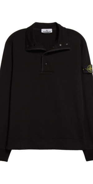 Stone Island - Garment Dyed Cotton Fleece Polo Sweatshirt in Black