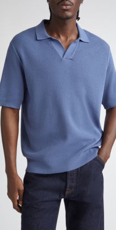 Sunspel Sunspel Compact Mesh Polo Sweater in Soft Denim at Nordstrom, Size Xx-Large