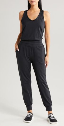 Sweaty Betty Sweaty Betty Gaia Yoga Jumpsuit in Black at Nordstrom, Size Large