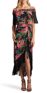 パーティードレス TadashiShoji Floral-Embroidered Ruffle Bodycon Dress Tadashi Shoji - Floral-Embroidered Ruffle Bodycon Dress