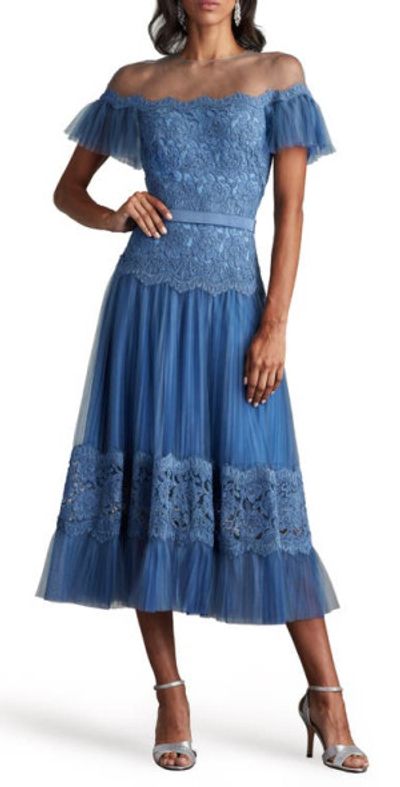 knee length dresses for ladies Tadashi Shoji Women's Caliste Embroidered Crepe Gown - Green