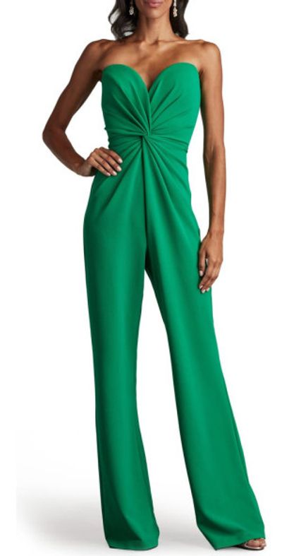 Tadashi Shoji Tadashi Shoji Strapless Front Twist Crepe Jumpsuit in Aloe Green at Nordstrom, Size X-Small