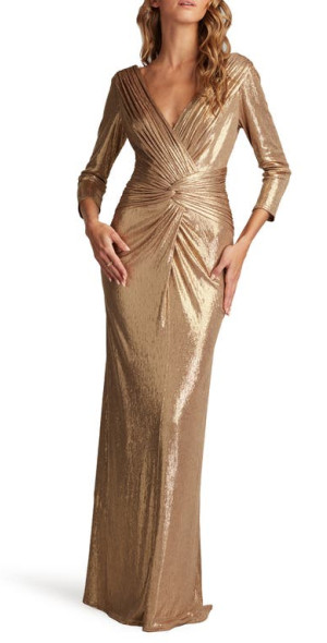 long sleeve metallic jersey mini dress in light gold Women's Shiny Metallic A-Line Mini Dress
