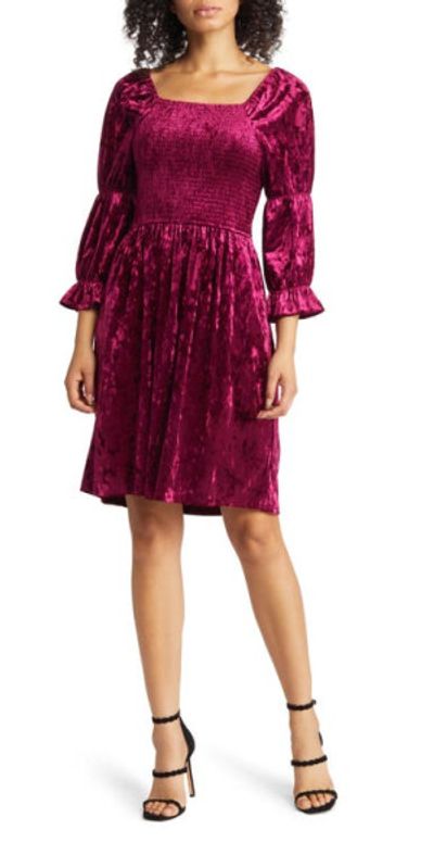 Tahari ASL - Smocked Velvet Dress in Wild Berry